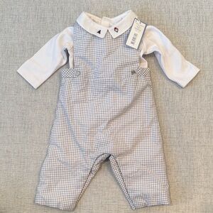 Jacadi white and navy Checkered Baby Romper Set